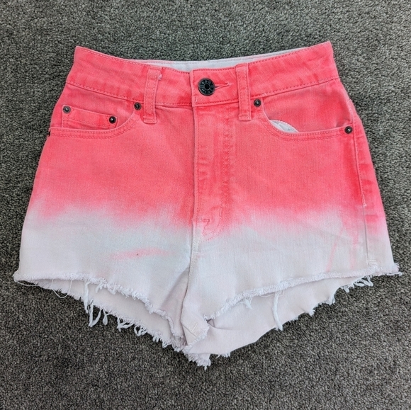 Bdg high rise cheeky neon pink and white tie dye denim jean shorts waist 25 - Picture 1 of 10